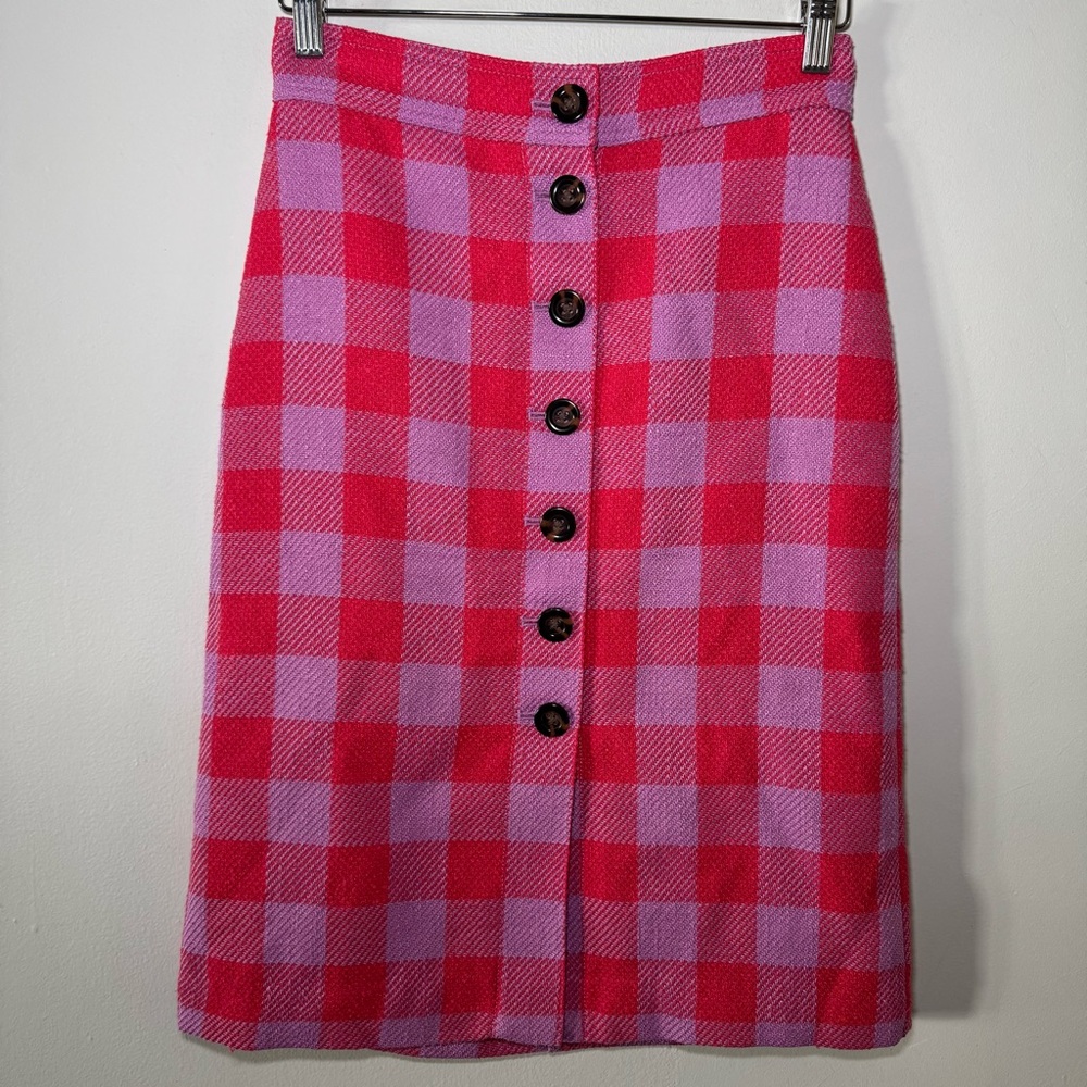 ANN TAYLOR $89 Plaid Picnic Check Lined Button Up Pencil‎ Skirt Size 0P